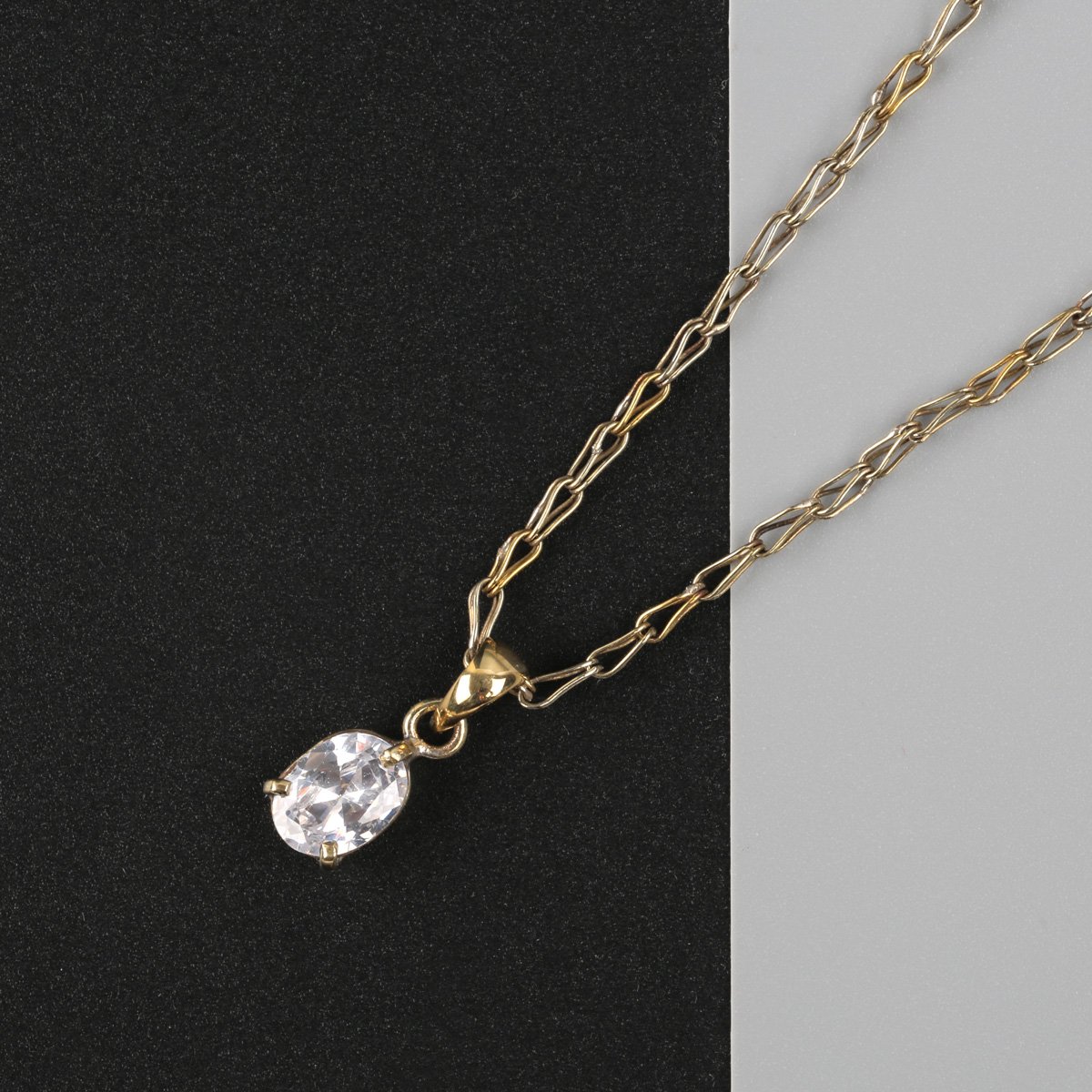 Brass Quartz Pendant | White Stone Chain Pendant  