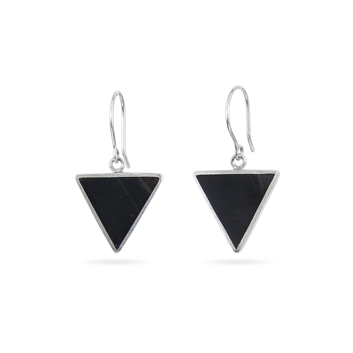 Black Tourmaline Earrings | Silver Triangle Hook Earrings