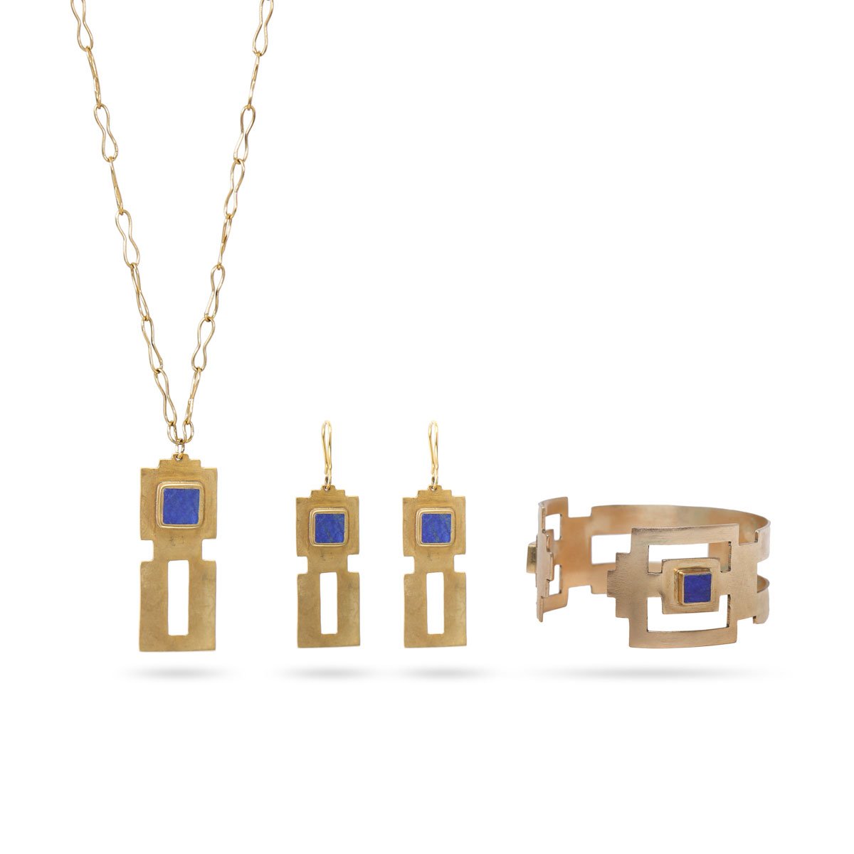 Blue Lapis Lazuli jewelry Set | Gold Plated Pendant, Earrings & Bracelet 