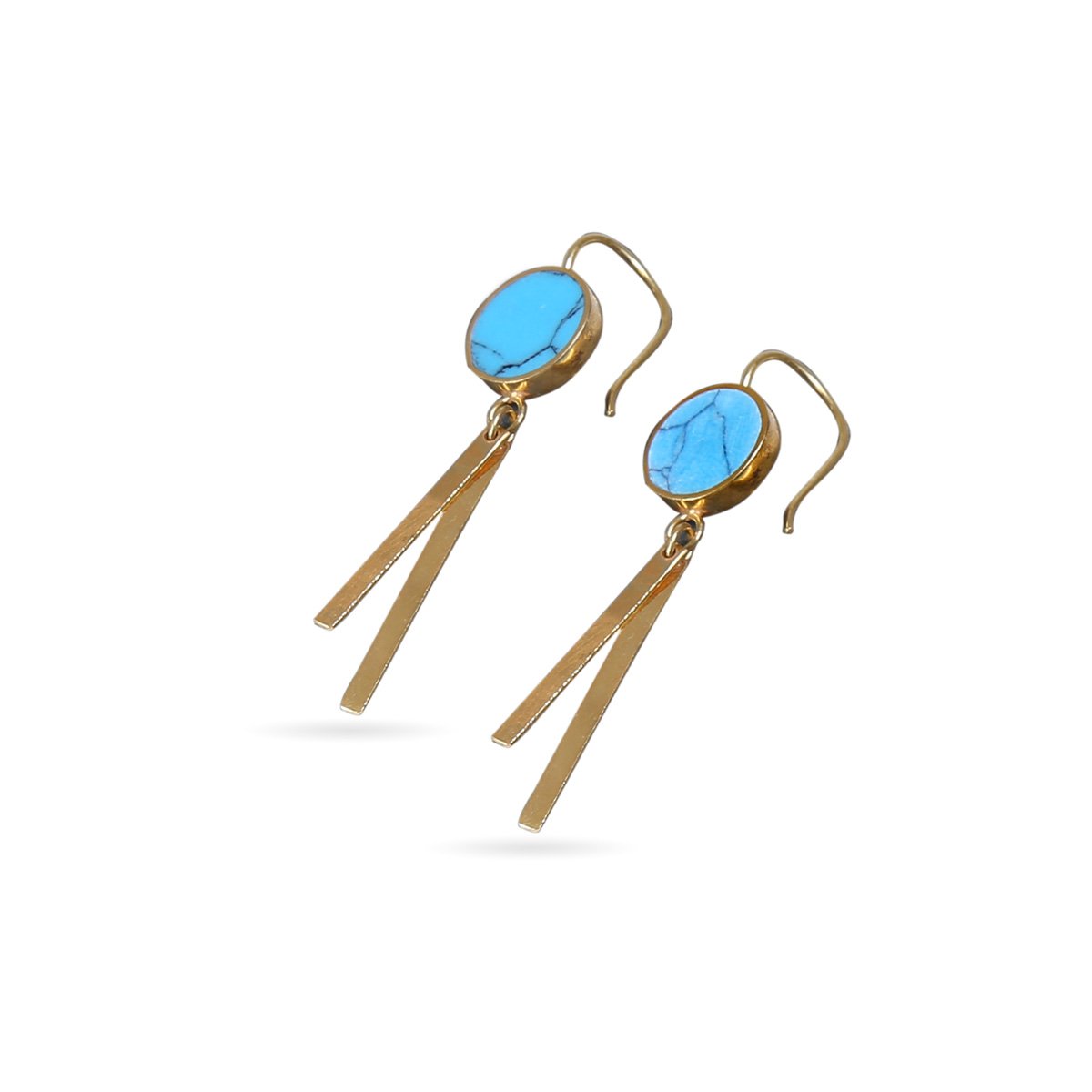 Blue Turquoise Stone Earrings | Gold Plated Dangle Earrings  