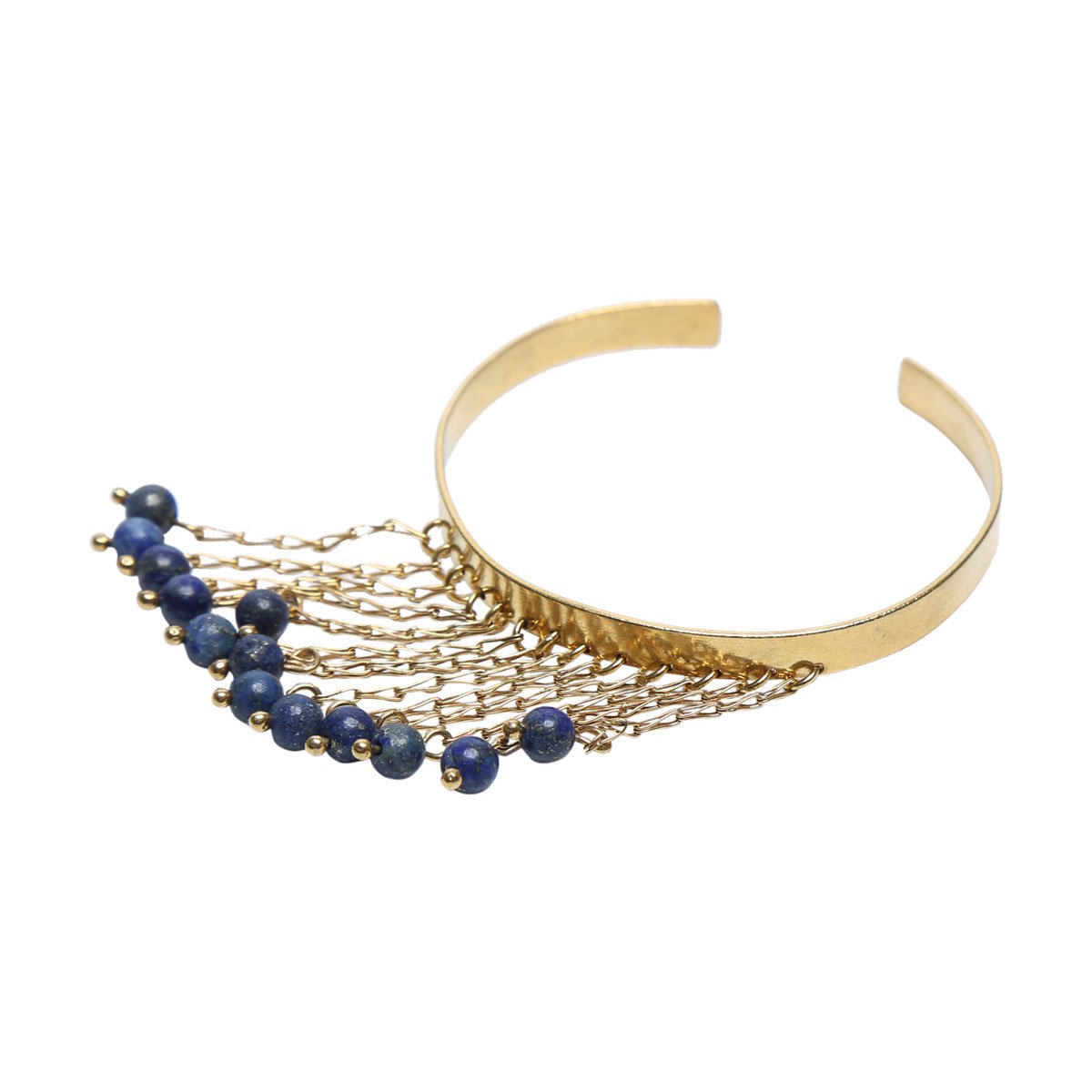 Lapis Lazuli Bead Cuff Bracelet | Gold Plated Bangle Bracelet 
