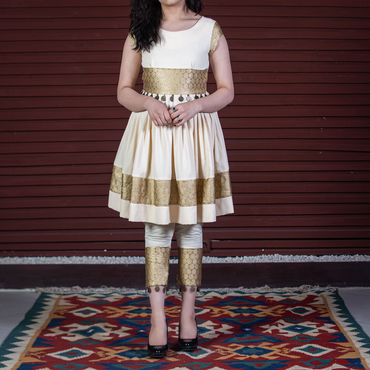 White Pawli Embroidered Frock | Georgette Pleated Short Frock 