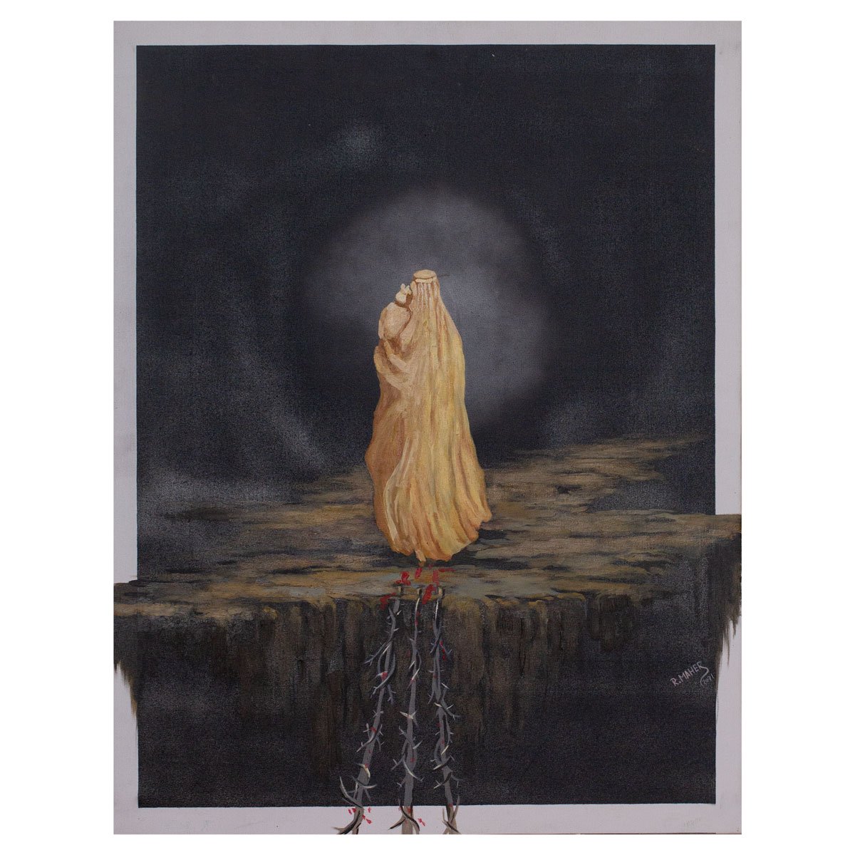 Portrait Painting of Afghan Woman Wearing Veil | Oil Artwork on Canvas 