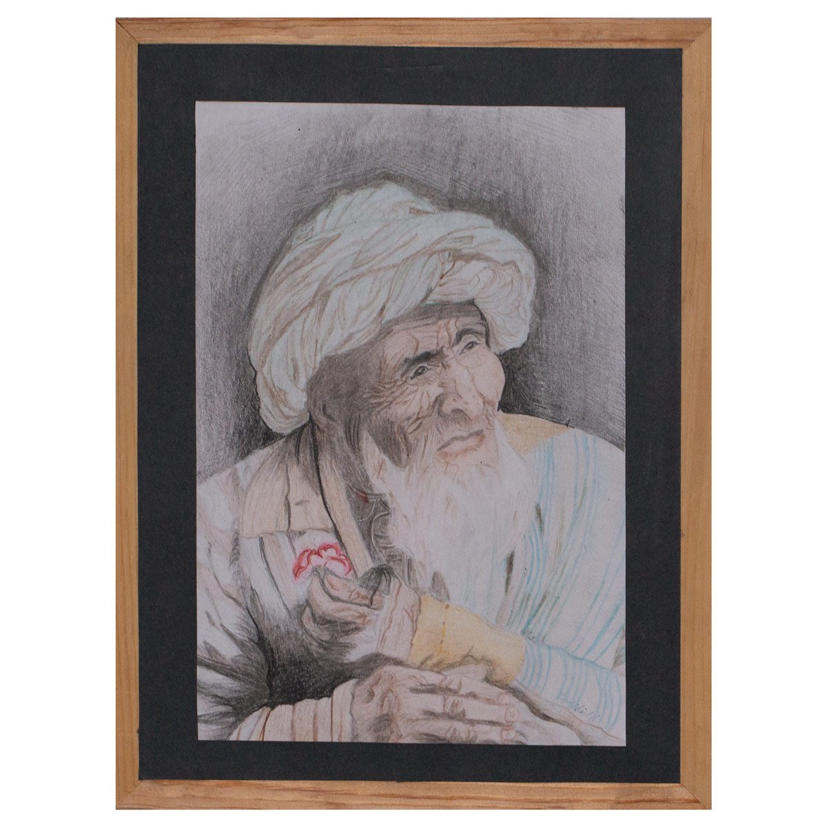 Pencil Colored Painting| Old Afghan Man Painted Tableau