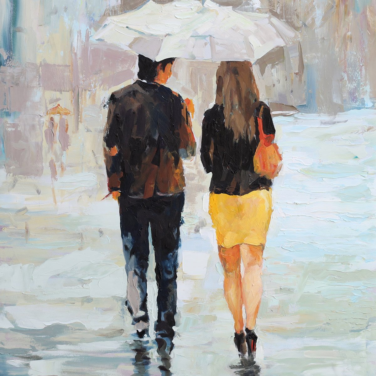 Couple Walking Under Umbrella Oil Work | Portrait Painting 