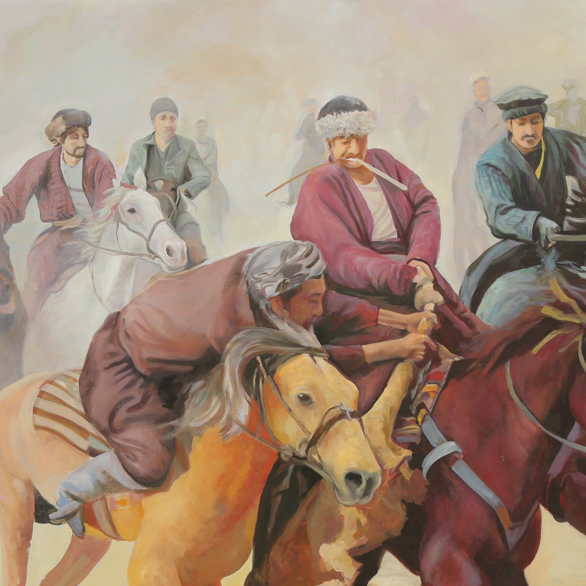 Buzkashi Artwork on Canvas | Oil Color Wall-Hanging Painting 