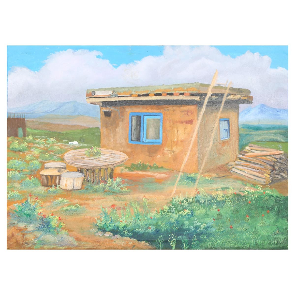 Solo House in Desert Portraite| Oil Color Artwork