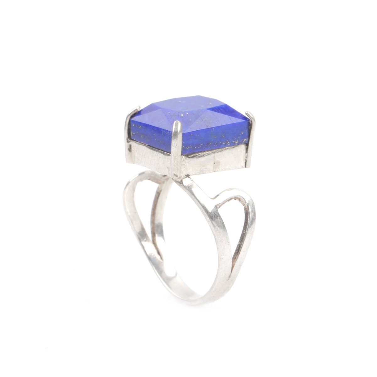 Silver Lapis Lazuli Ring | Flat Square Bypass Ring 