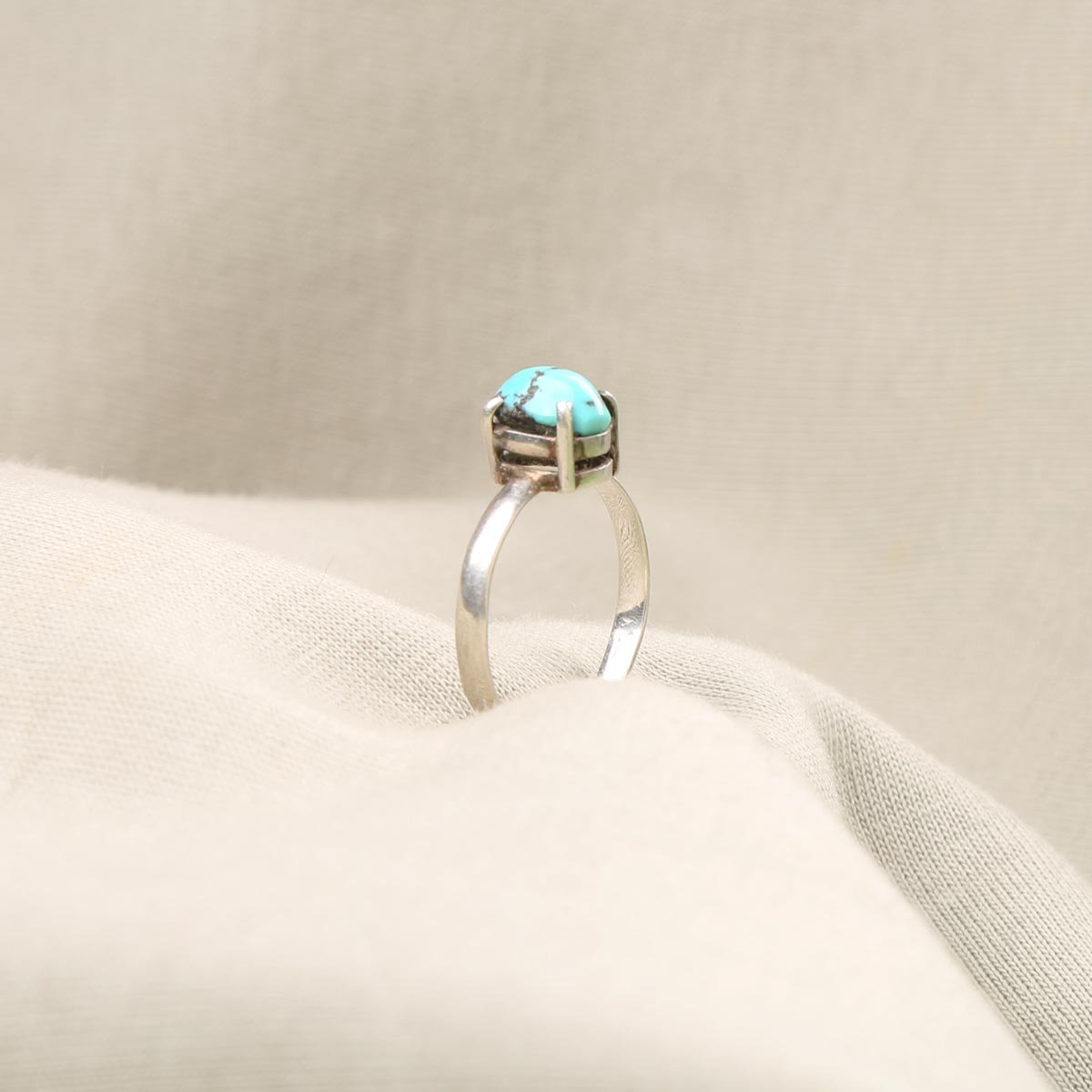 Sky Blue Turquoise Solitaire Ring | Silver 925 Round Ring