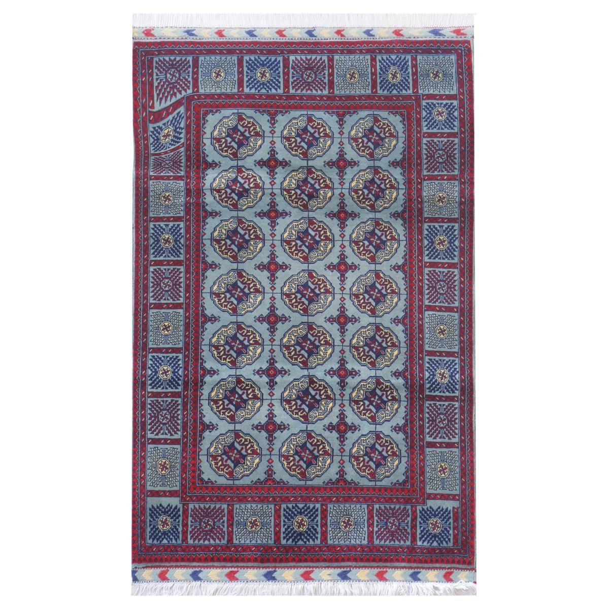 Sky Blue Ahal Gul Design Handwoven Carpet | 5' 0" X 3' 3" 