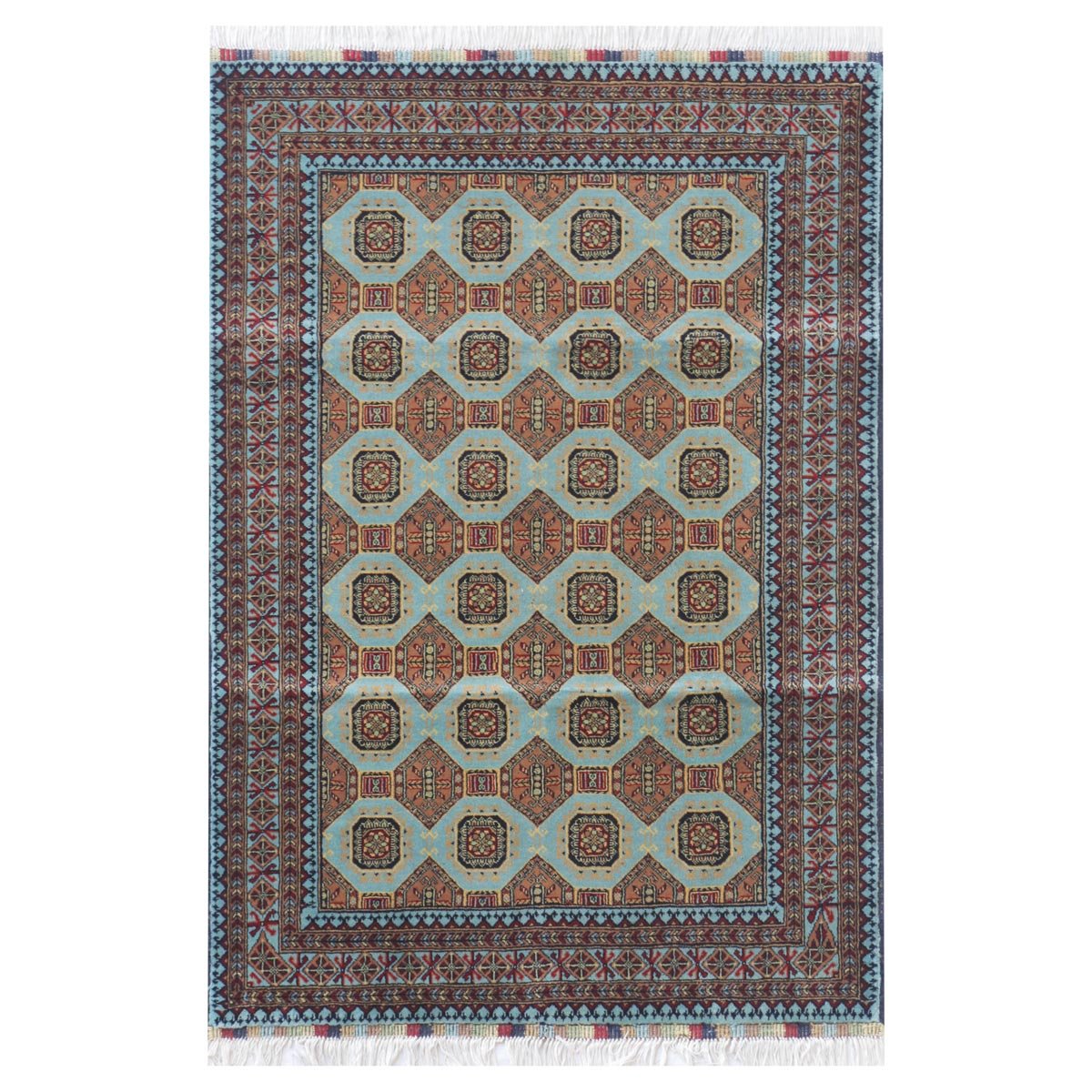 Teal Sariqi Dayer Shahi Design Handwoven Carpet | 4' 8" X 3' 4"