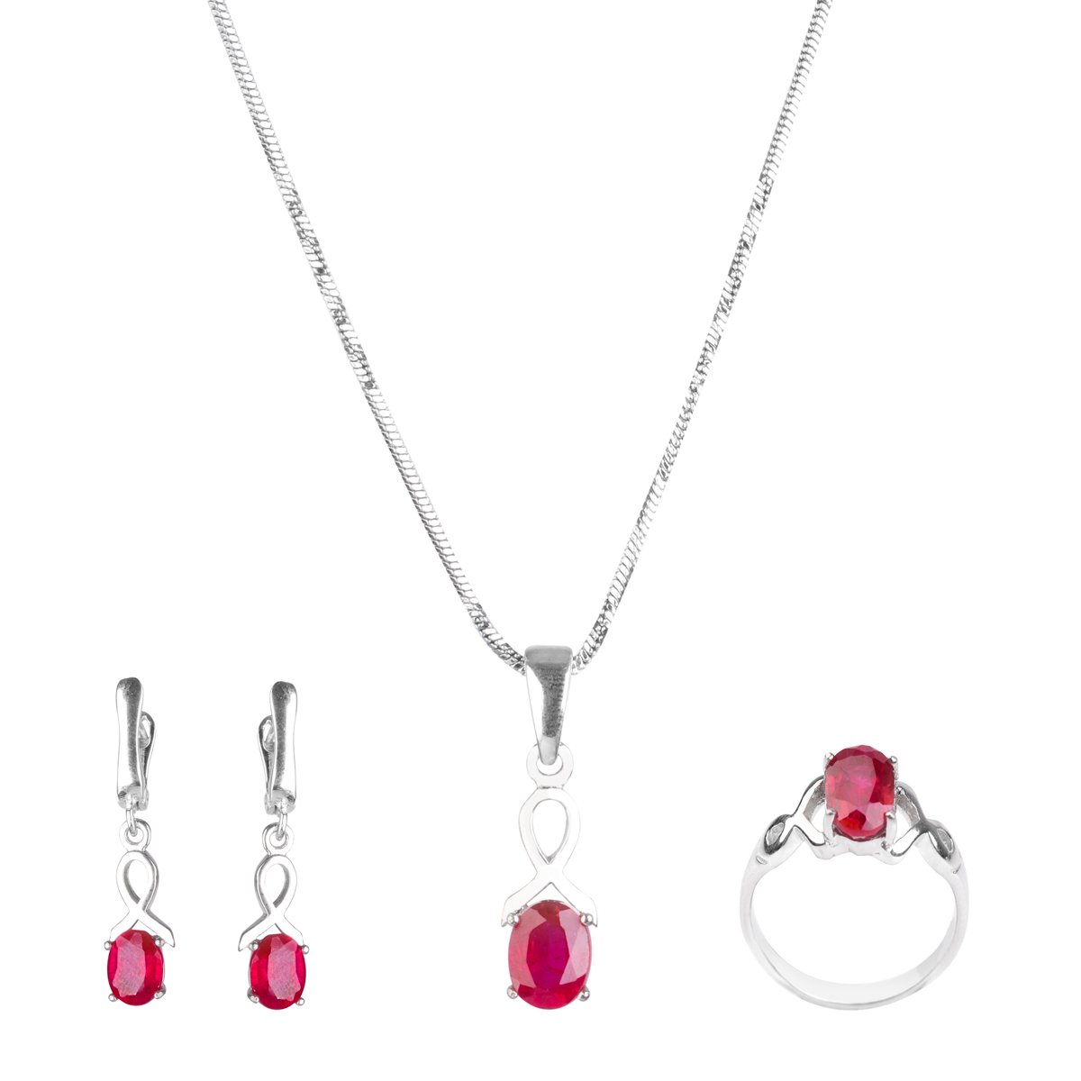Ruby Dangled Earrings With Pendant and Ring | Silver Drop Pendant Set 