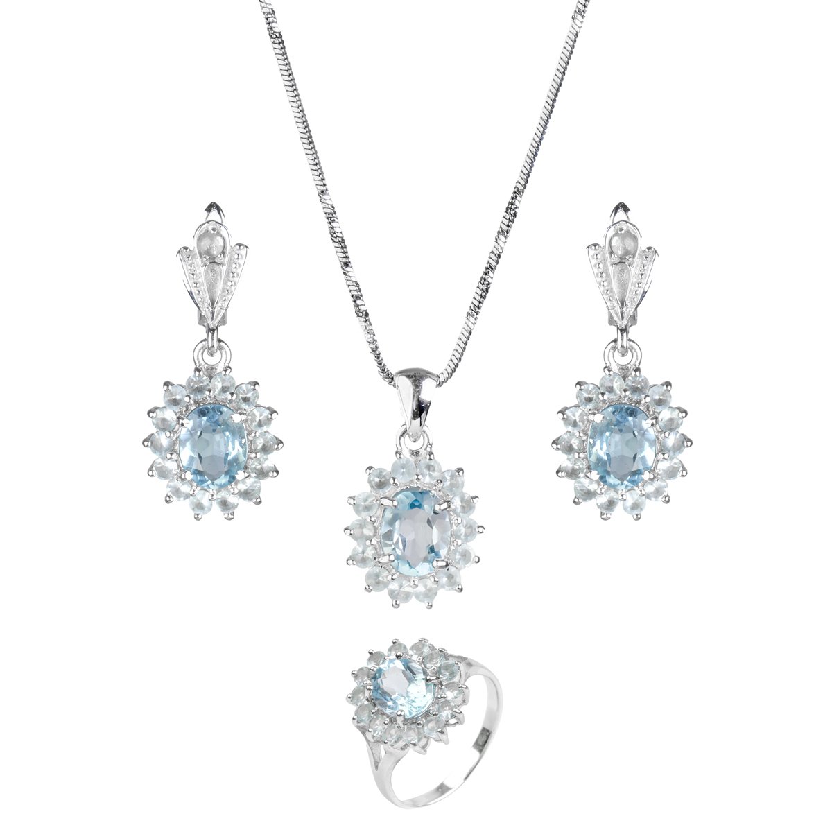 Blue Topaz Necklace Earring and Ring| 925 Silver Pendant With Round Cut Ring 