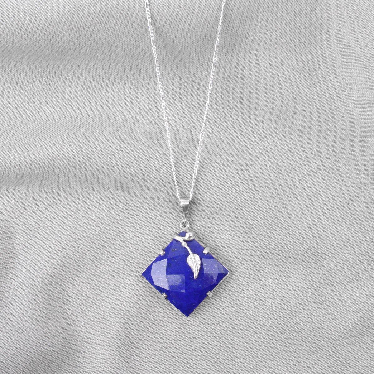 Lapis Lazuli Leaf Pendant | Silver Drop Marquise Locket