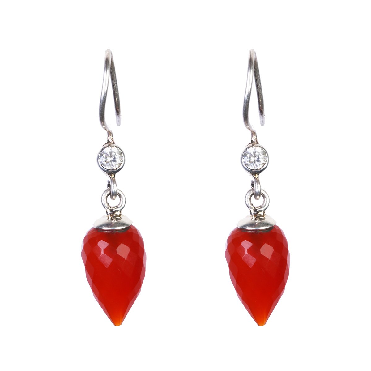 Red Agate Hook Earrings | Silver Pear Earrings 