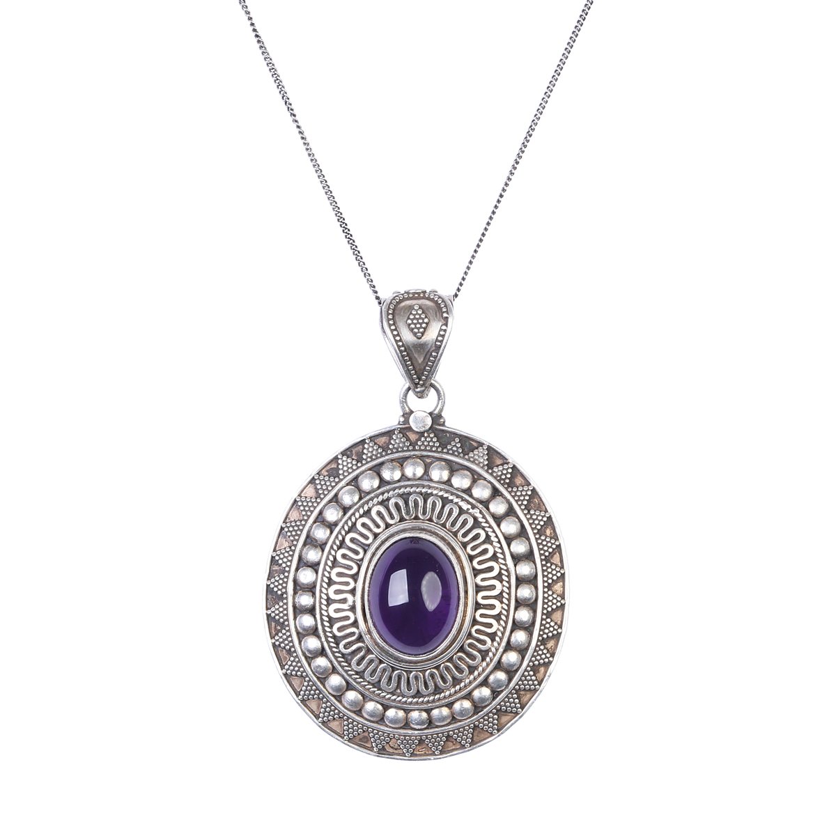 Amethyst Eye Style Drop Necklace | Silver Round Pendant 