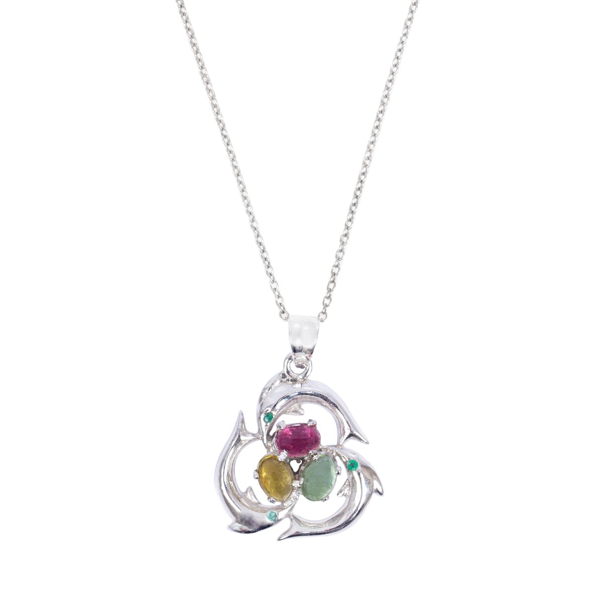 Trillion Tourmaline Pendant | Floral Style Silver Locket 