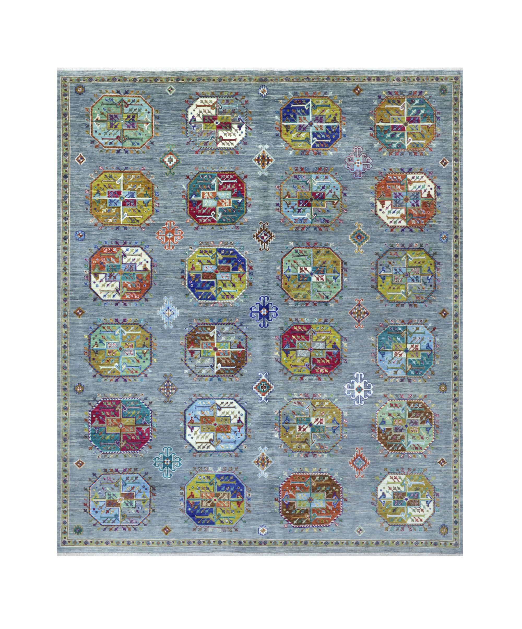 Handmade, Elephant Feet Afghan Knot Carpet, Original Handwoven, Natural. 9.77" X 8.30 (ft)
