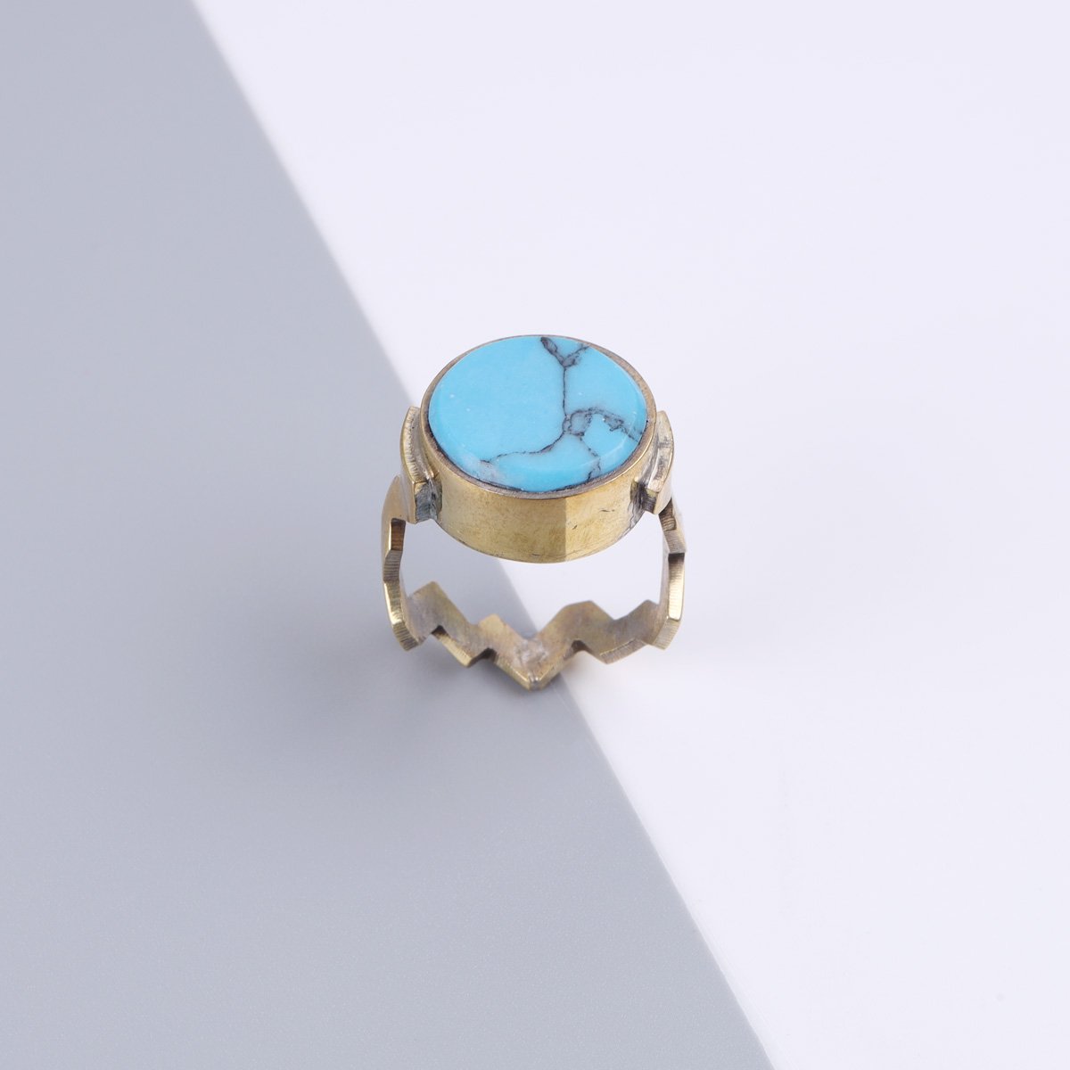 Turquoise Fancy Ring | Flat Round Ring 