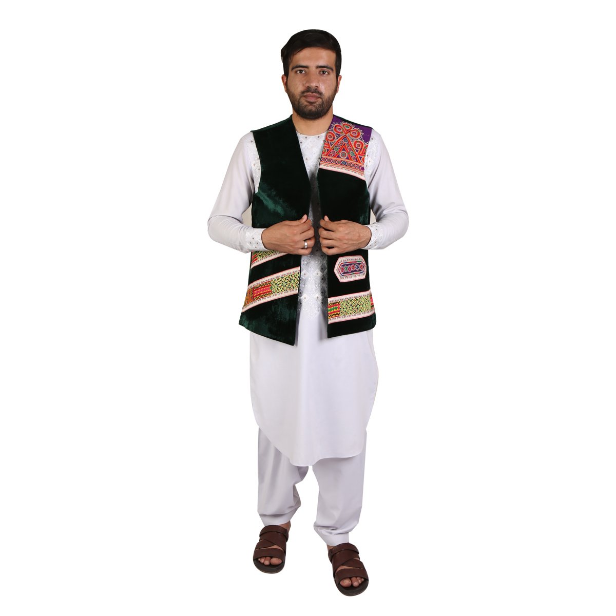 Hand Embroidered Wedding Waistcoat | Green Velvet Fancy Vest for Men  