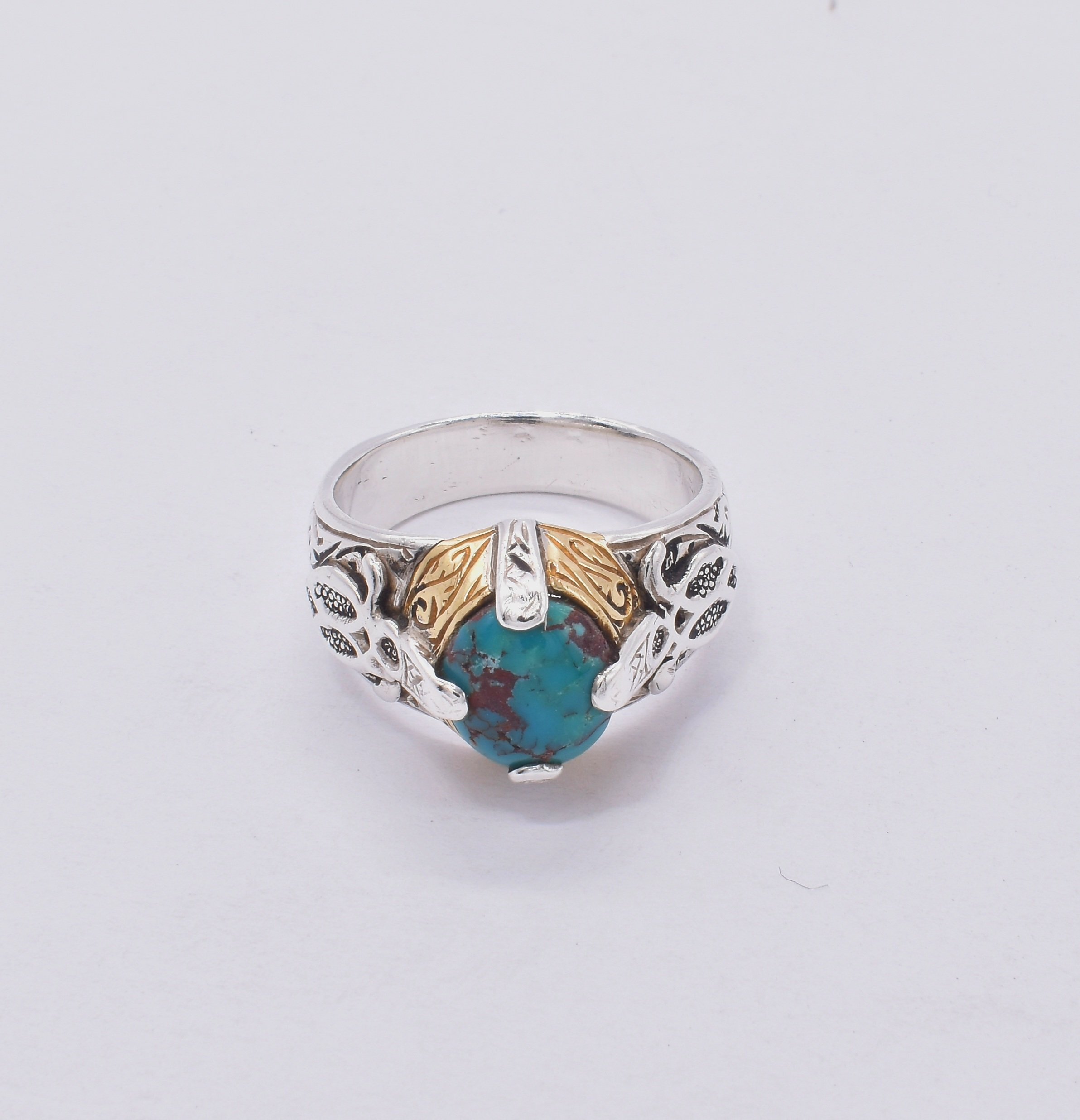 Blue Turquoise Vintage Silver Ring | Brass Classic Men's Ring 