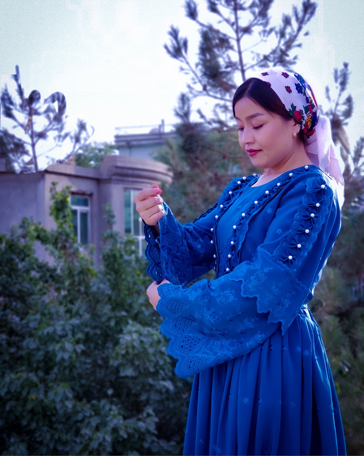Blue Do-Damana Vail Hazargi Dress | Pleated Skirt Long Frock