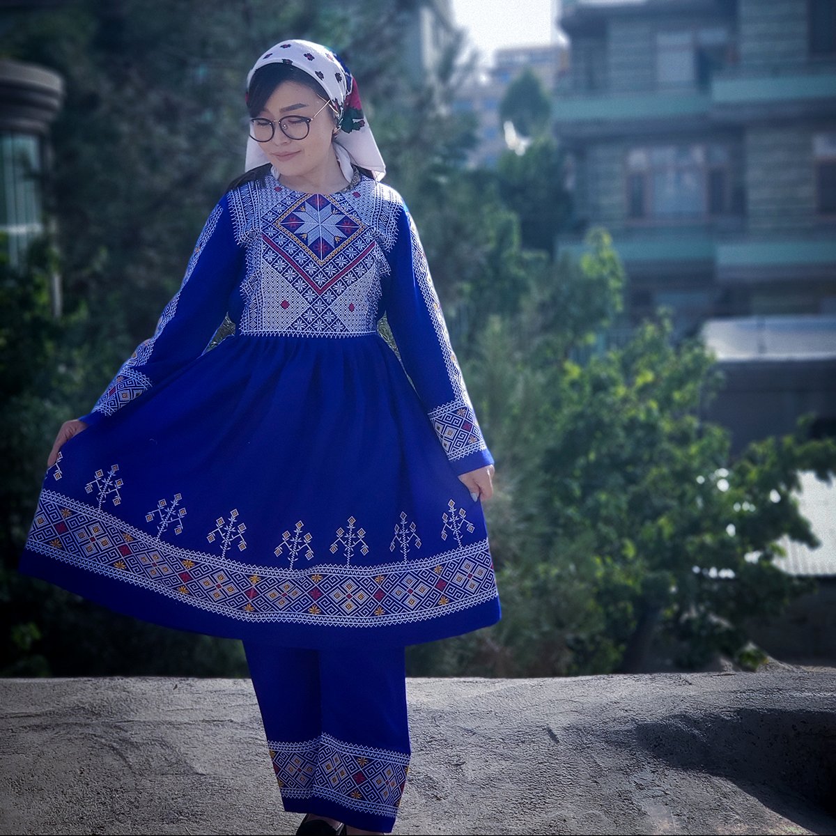 Blue Khamak Embroidered Hazaragi Dress | Shaal Shari Traditional Wear Frock 