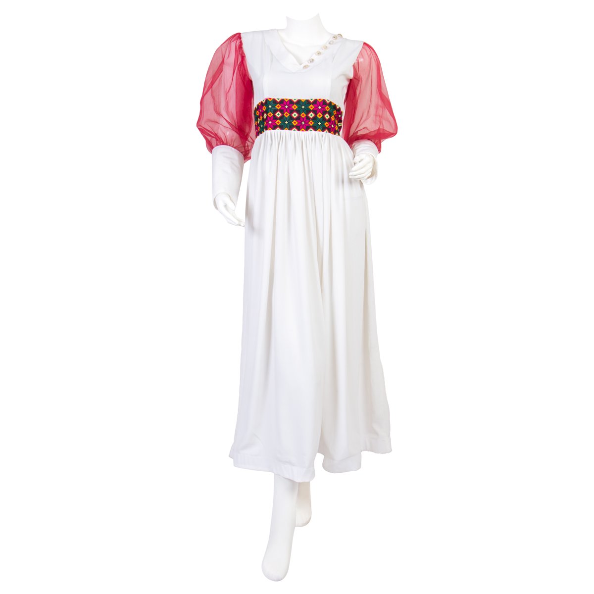 White Afghan Traditional Outfit with Cross-stitch Mirror Embroidery