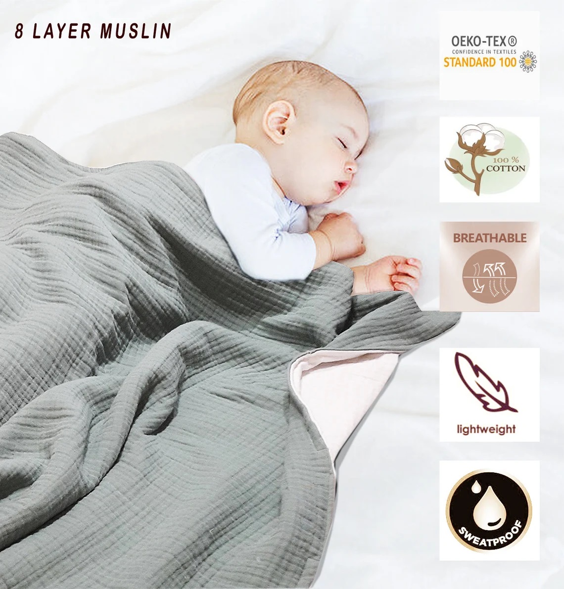 8 Layer Organic Cotton Gauze Baby Blanket