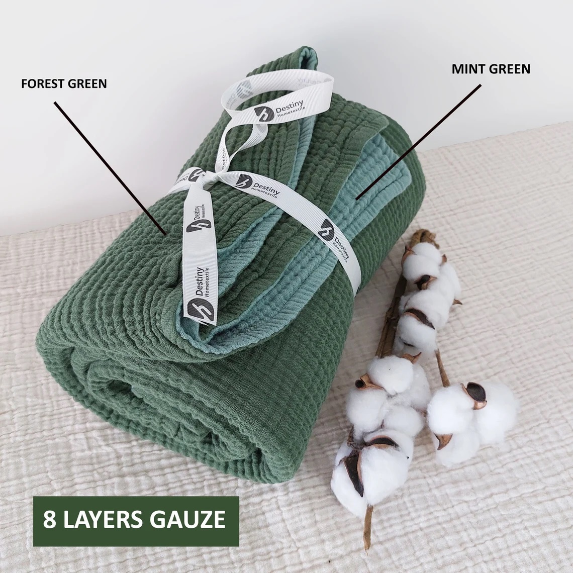 Dual Color 8 Layer Muslin, Gauze Throw Blanket