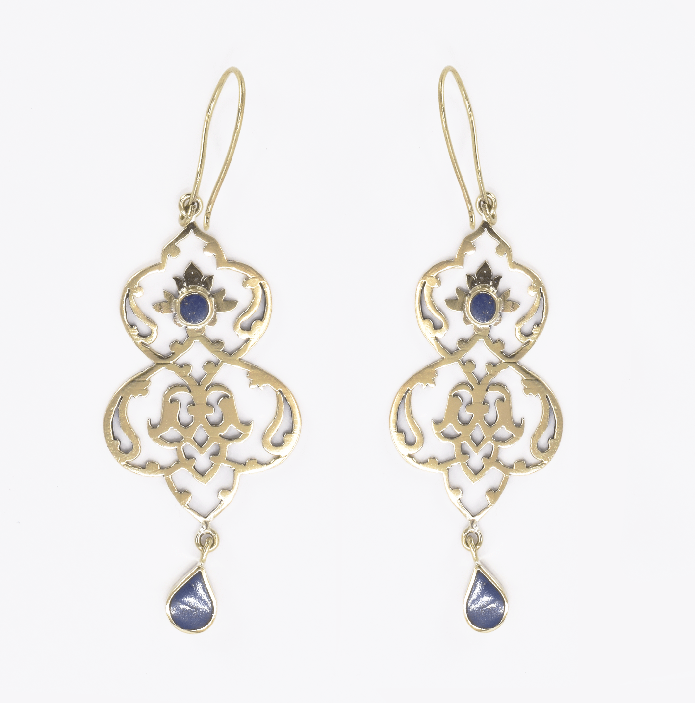 Lapis Lazuli Gold Plated Chandelier Earrings | Brass Dangle Drop Earrings 