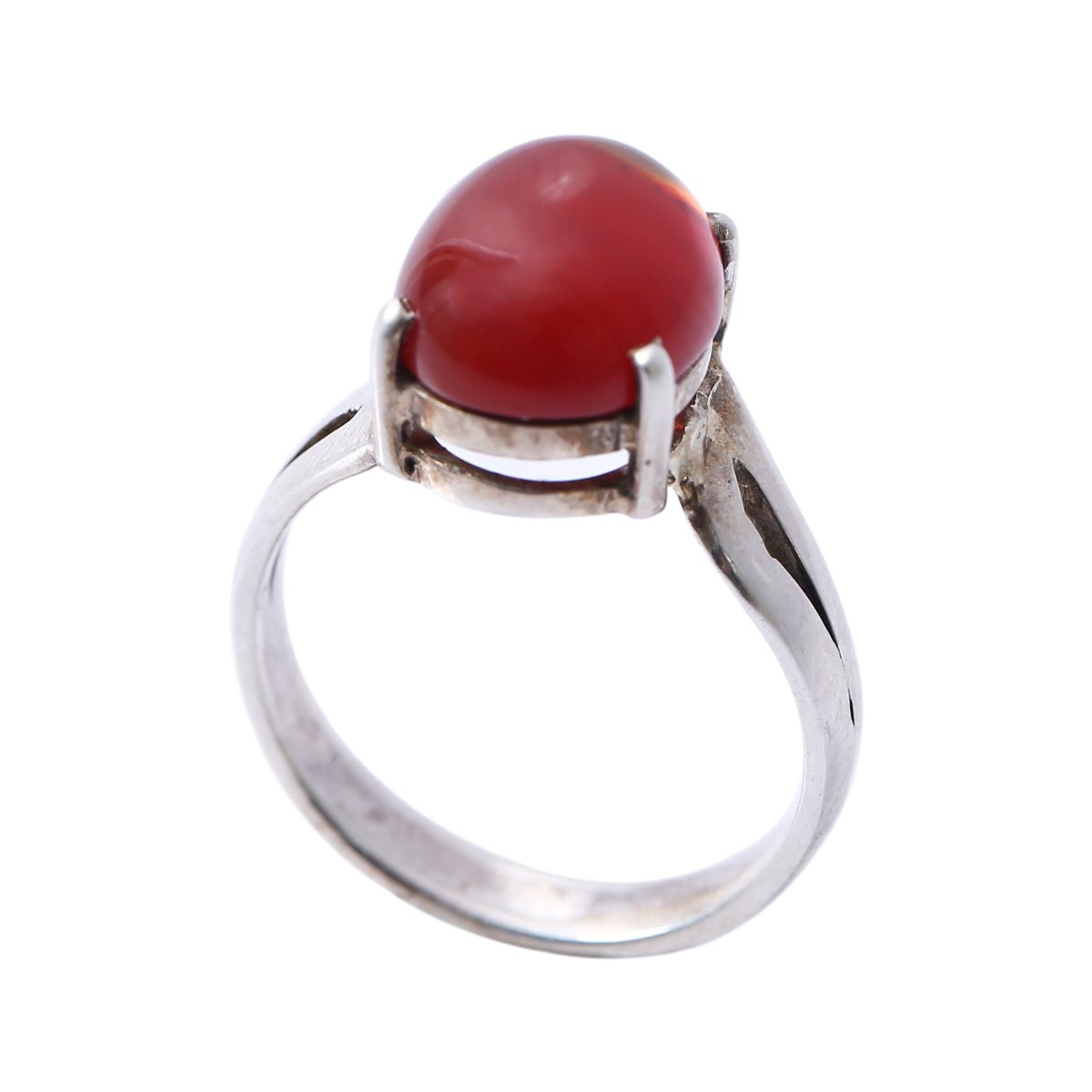 Red Agate Round Ring | Silver Solitaire Ring 