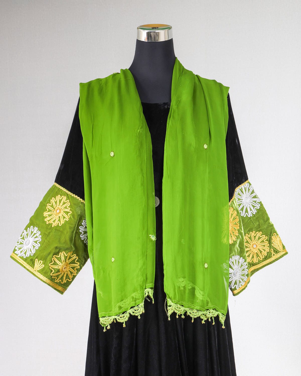 Velvet silk dress, Black and green color 3