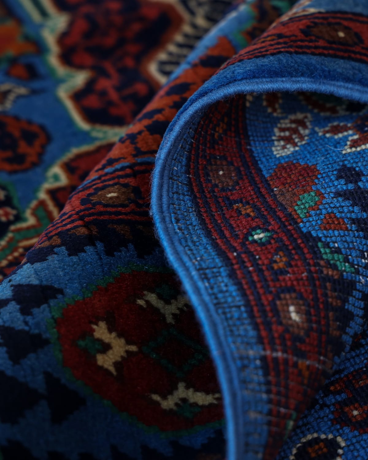 Mamluk Design Handmade Wool Rug - Blue Aseel Afghani Rug 4