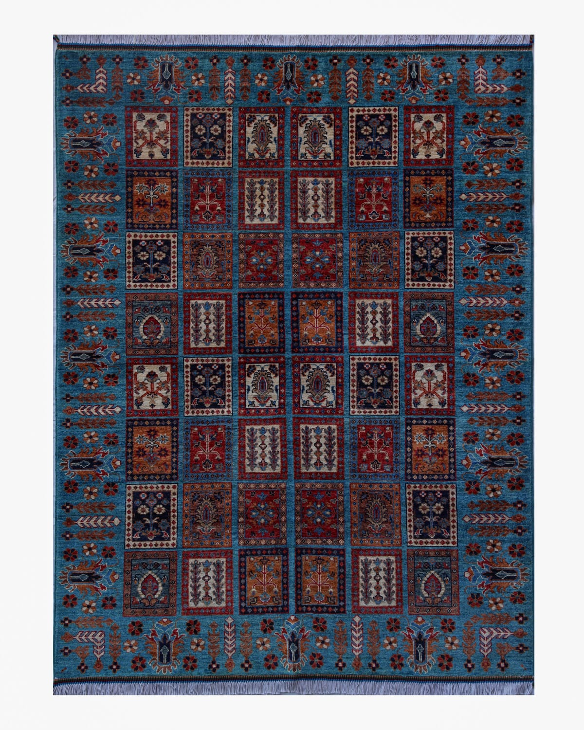 Afghan Rug (Four Seasons) Handwoven Wool Rug - Blue 1