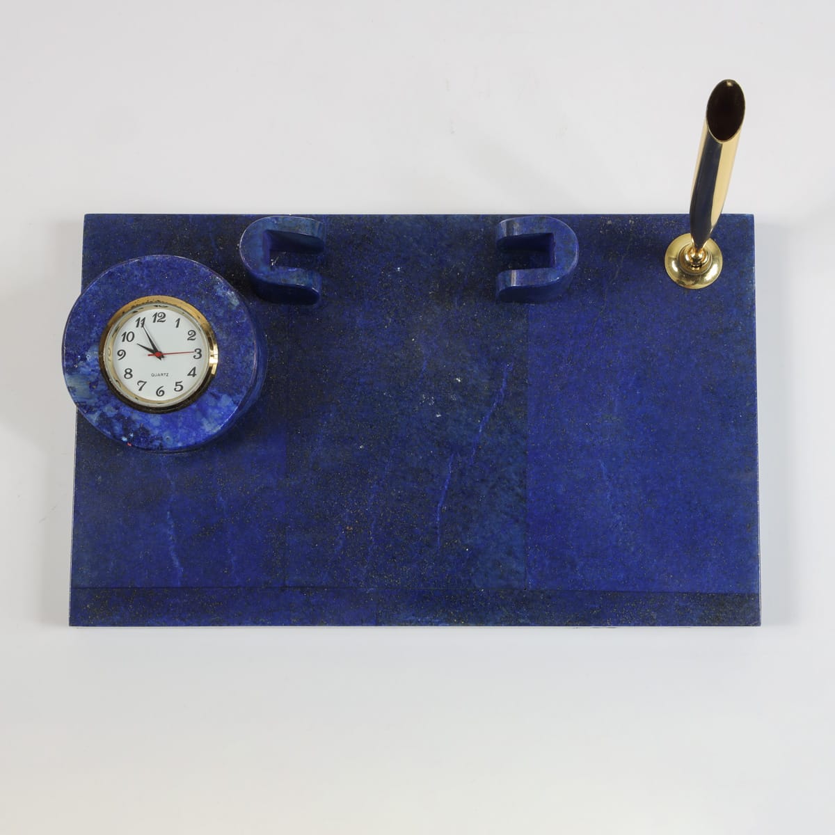 Luxury Lapis Lazuli Desk Set with Clock & Pen Holder - Handcrafted 2