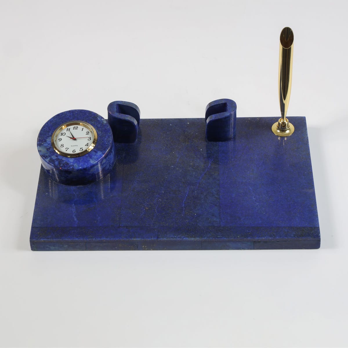 Luxury Lapis Lazuli Desk Set with Clock & Pen Holder - Handcrafted 3