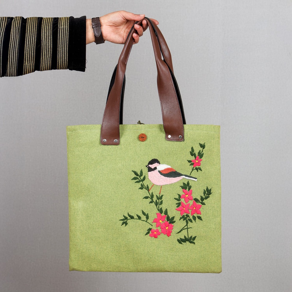 Nature’s Melody Tote, bird and flowers 3