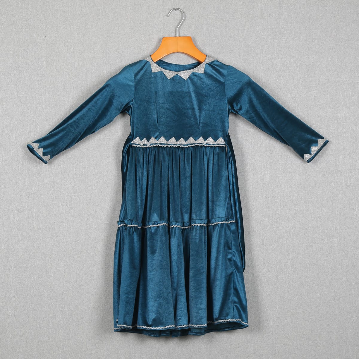 Teal Velvet Long Sleeve Dress 2