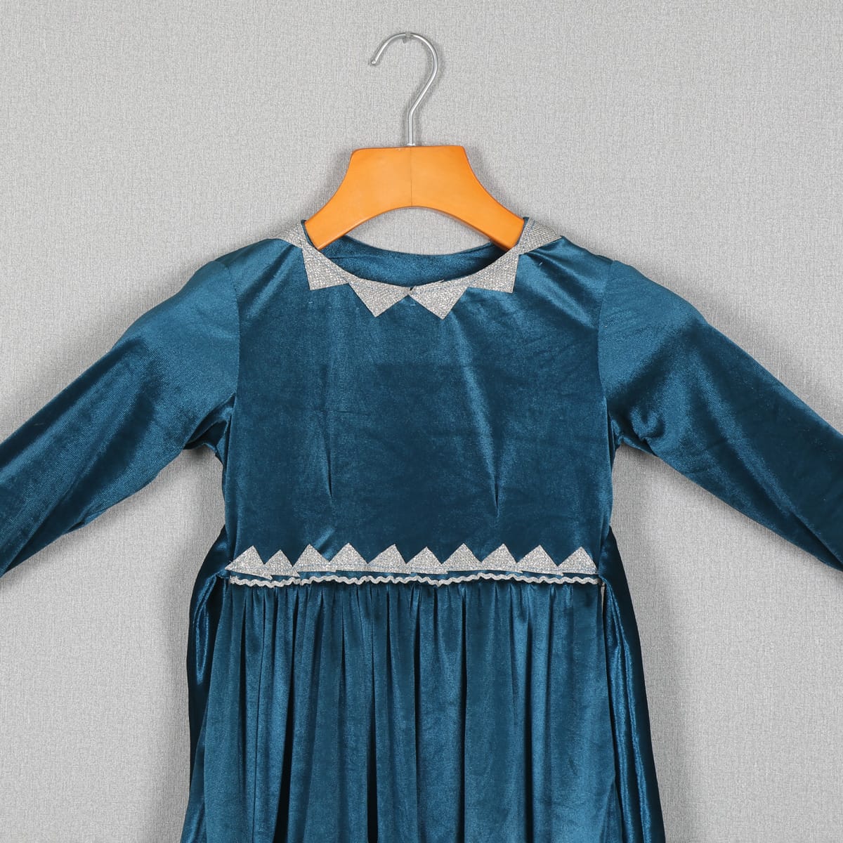 Teal Velvet Long Sleeve Dress 1