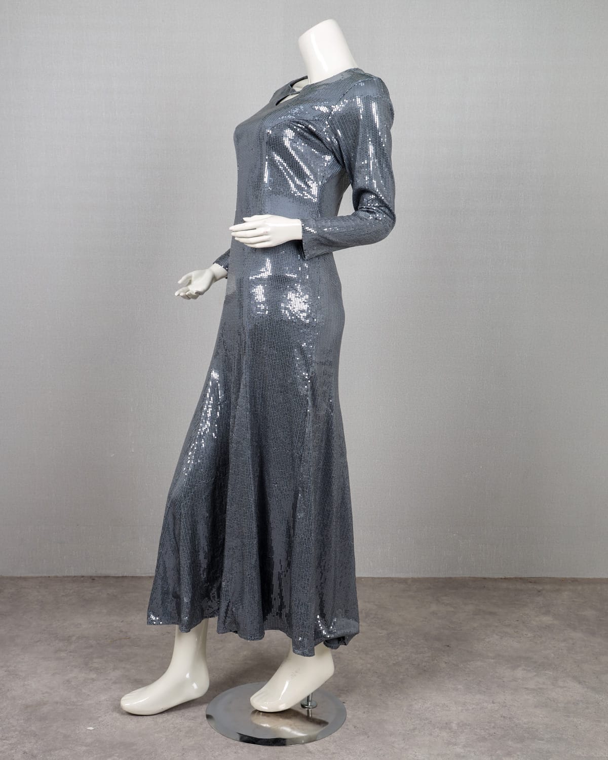 Silver Sequin Long Sleeve Maxi Evening Gown 2