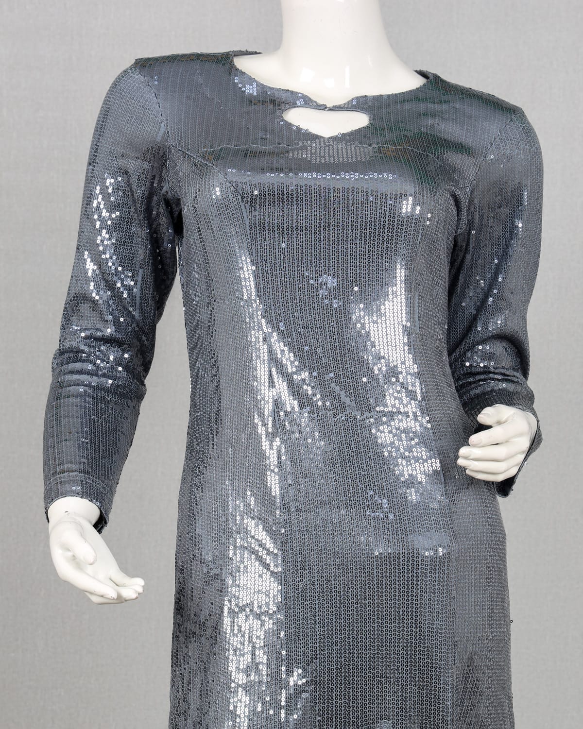 Silver Sequin Long Sleeve Maxi Evening Gown 3