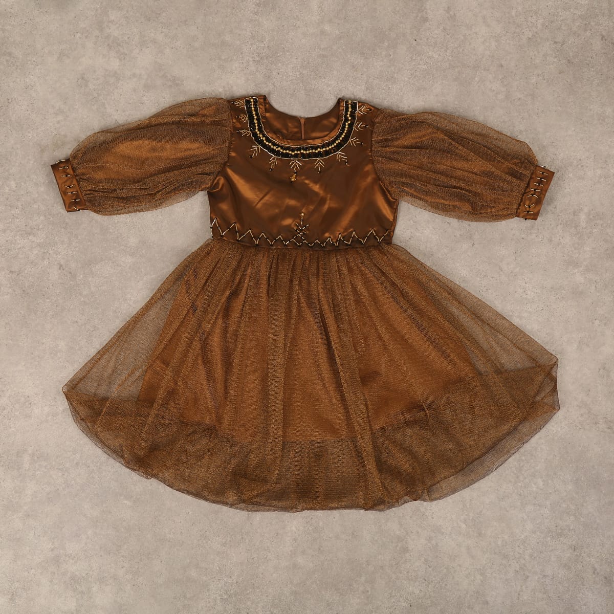 Brown Satin and Tulle Dress 3