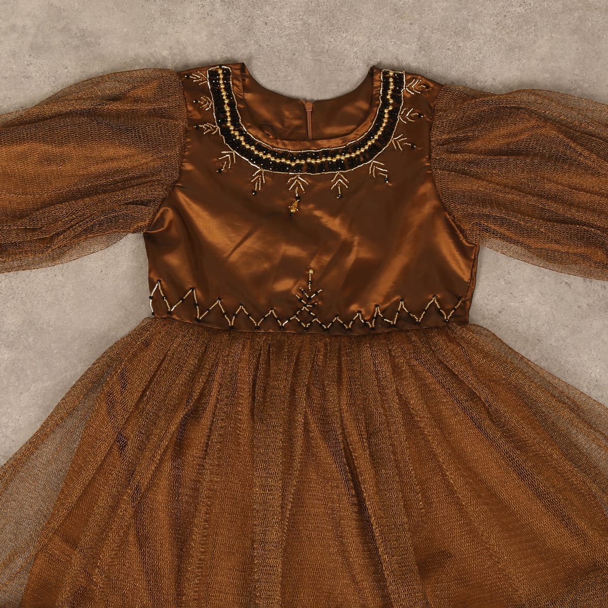 Brown Satin and Tulle Dress 1