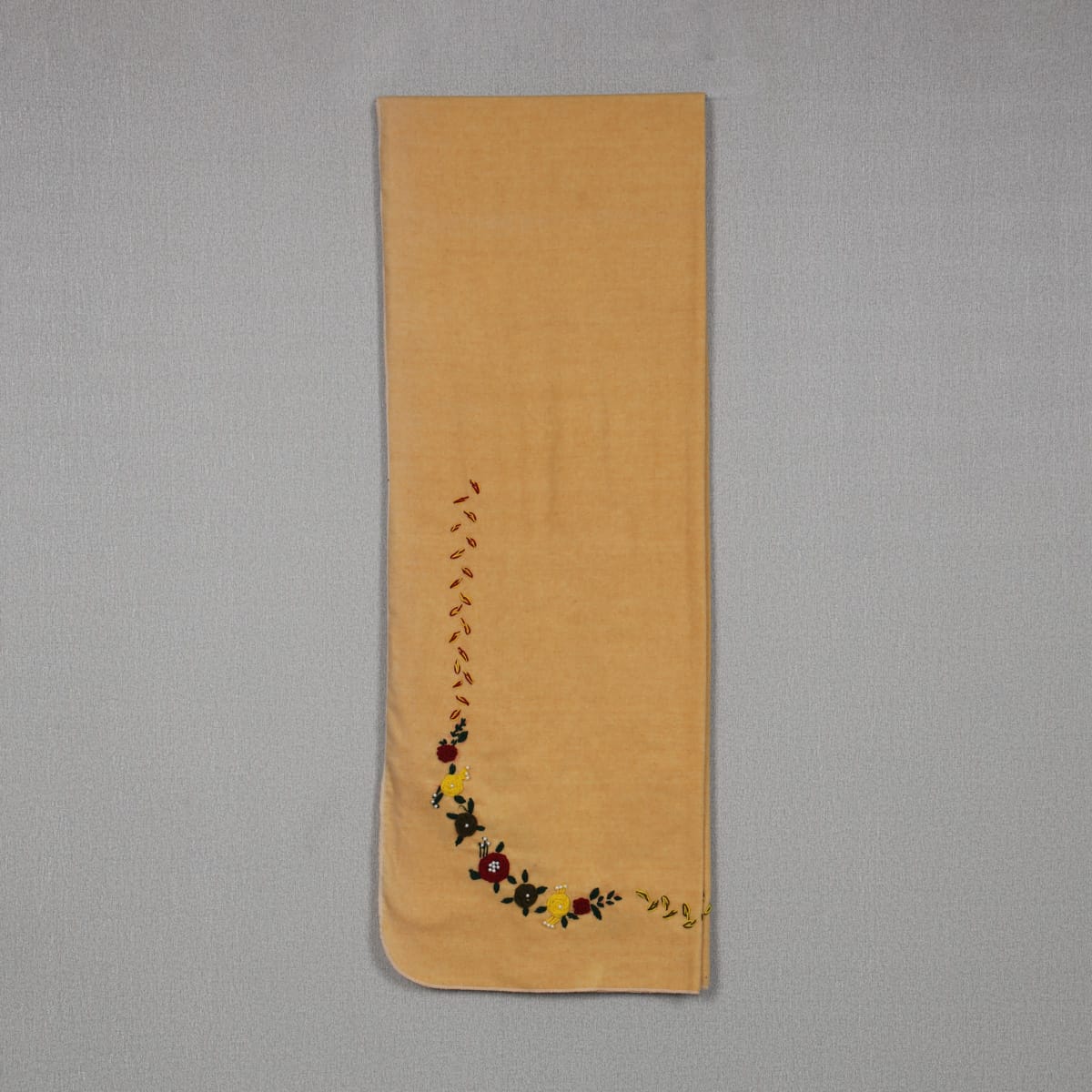 Embroidered Floral Beige Scarf with Colorful Thread Detailing 1