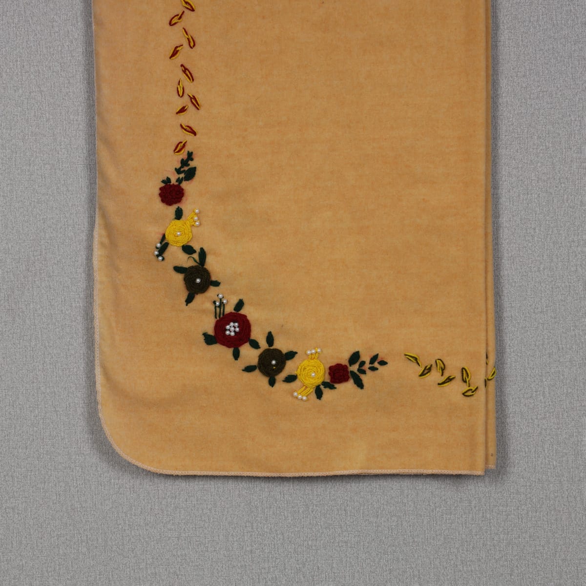 Embroidered Floral Beige Scarf with Colorful Thread Detailing 2