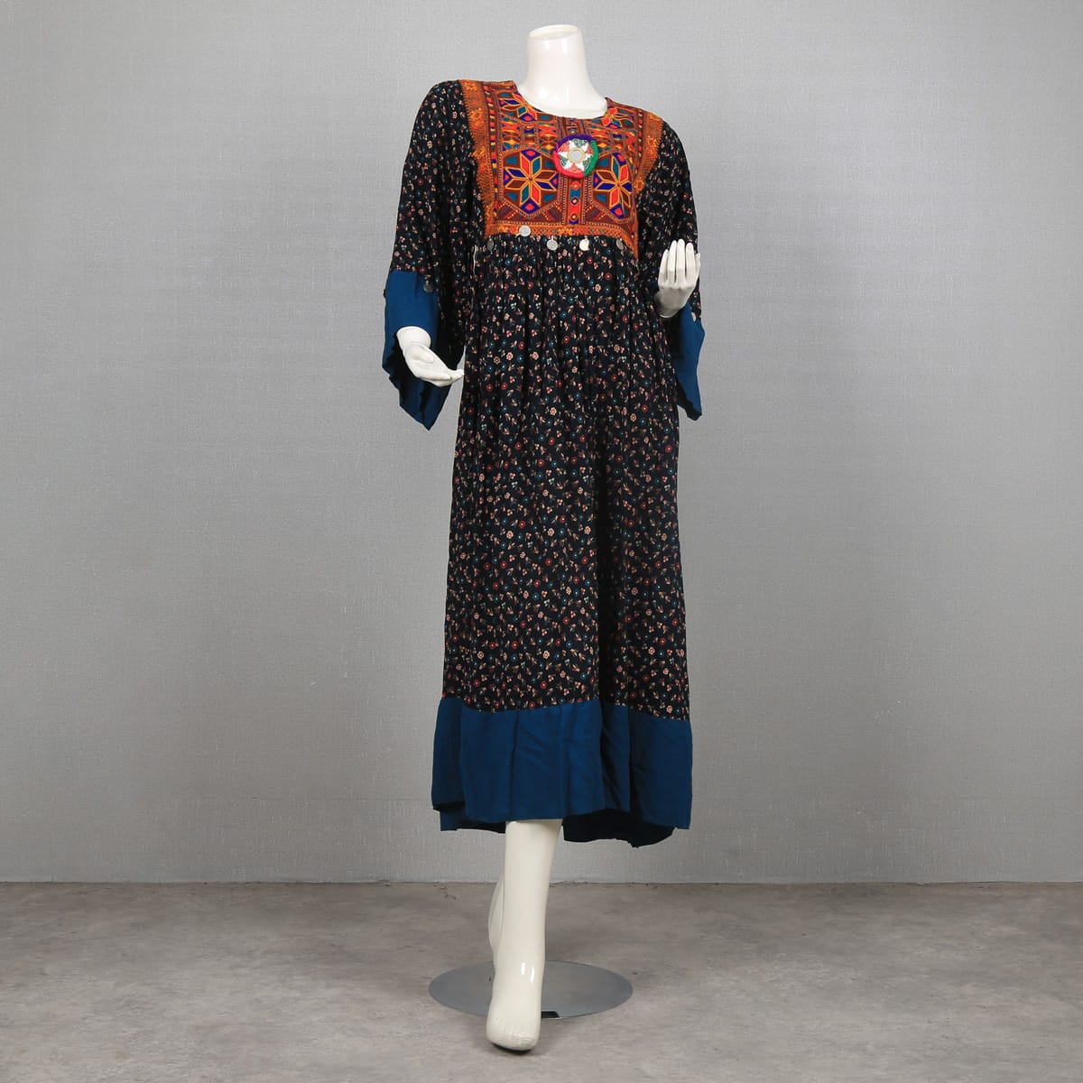 Traditional Afghan Dress with Colorful Embroidery and Floral Print 3