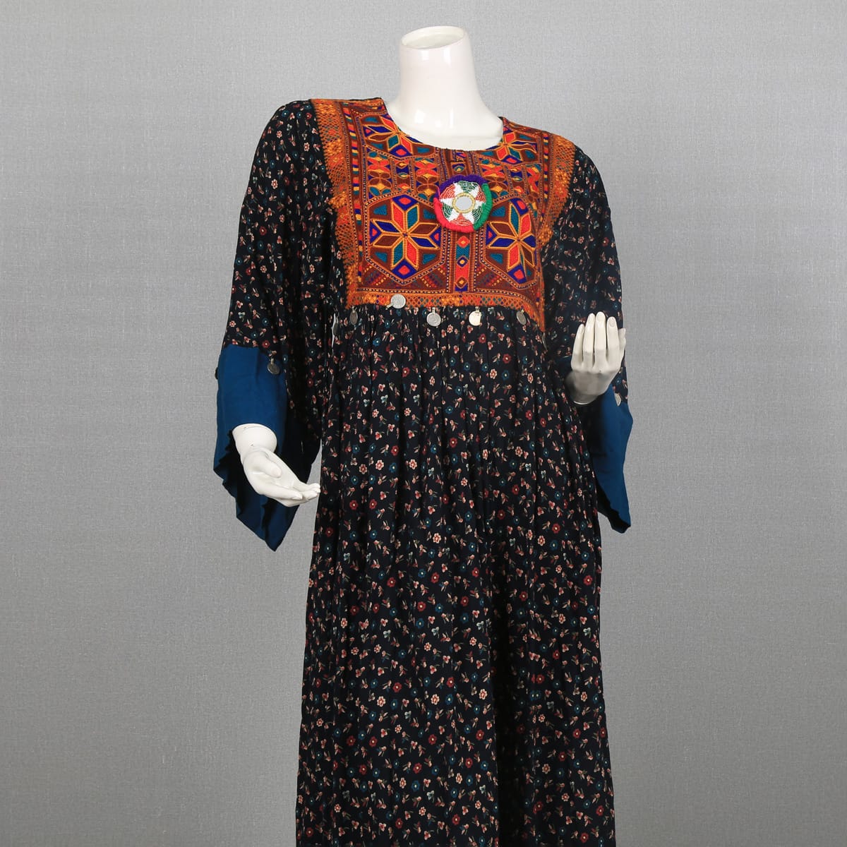 Traditional Afghan Dress with Colorful Embroidery and Floral Print 2