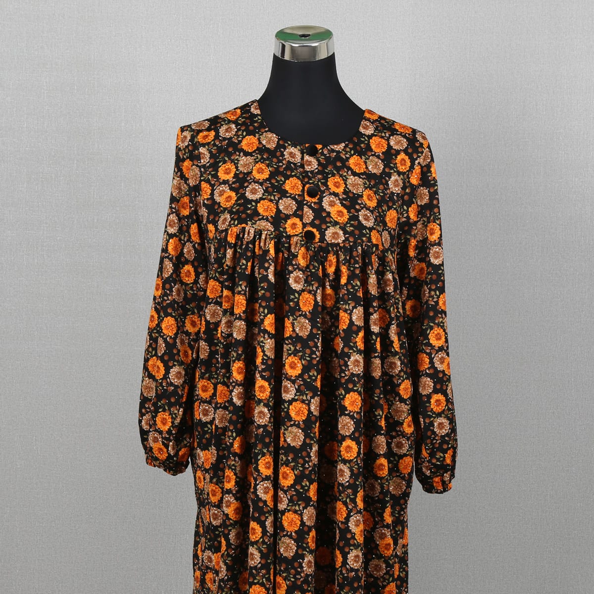 Floral Printed Black Maxi Dress – Long Sleeve Casual Wear 1