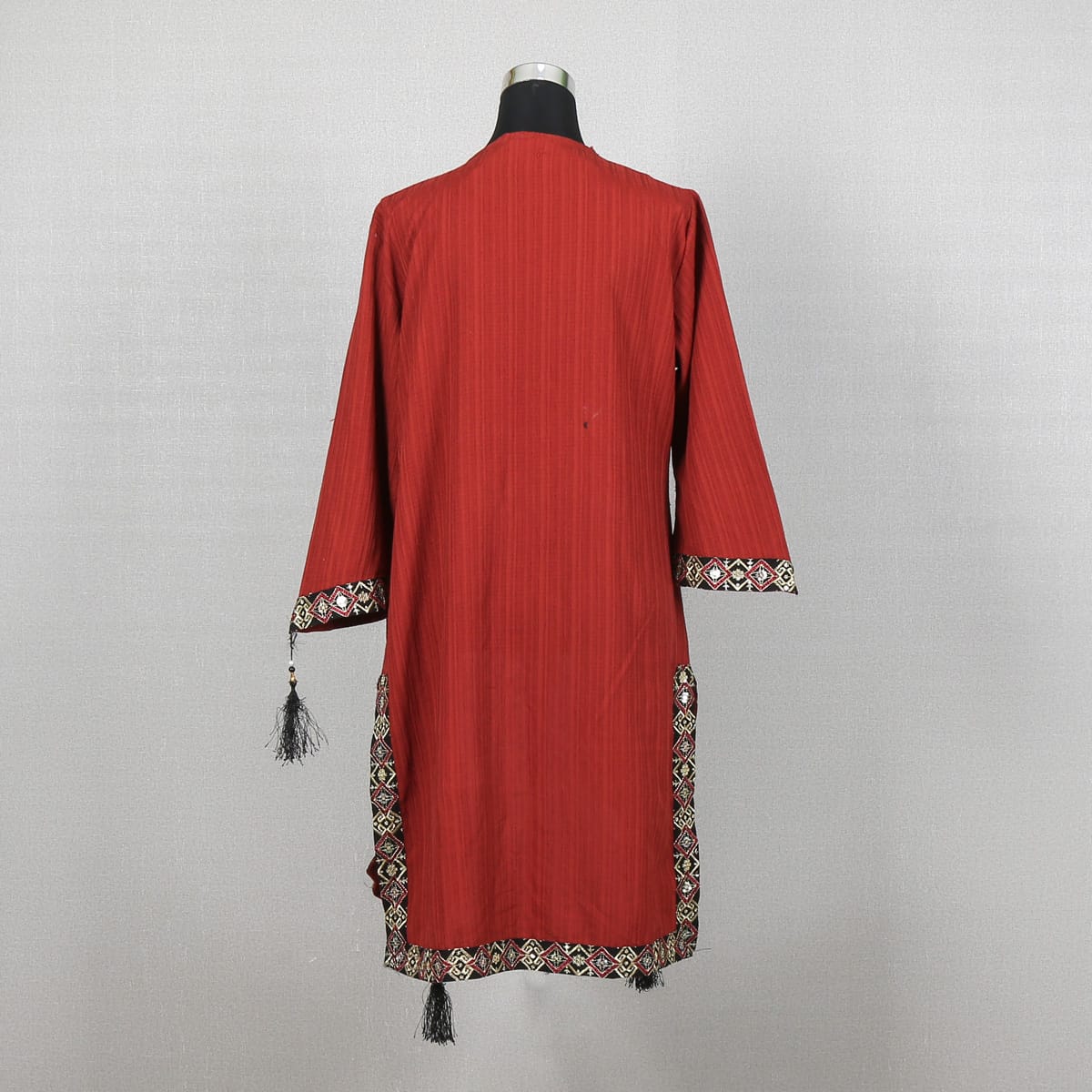 Embroidered Bohemian Red Open-Front Jacket with Tassels 2